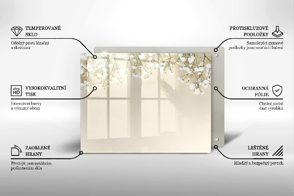 Tabla de cortar de vidrio Flores boho de yeso