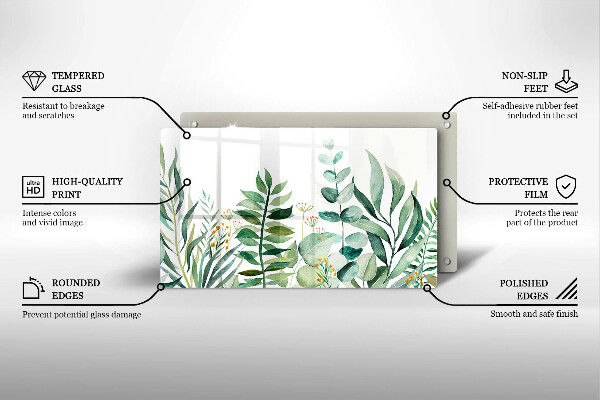 Tabla de cortar de vidrio Ilustración de hojas de plantas