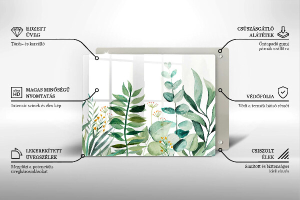 Tabla de cortar de vidrio Ilustración de hojas de plantas