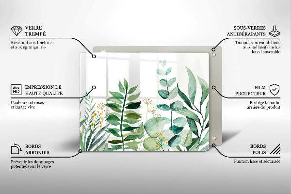 Tabla de cortar de vidrio Ilustración de hojas de plantas