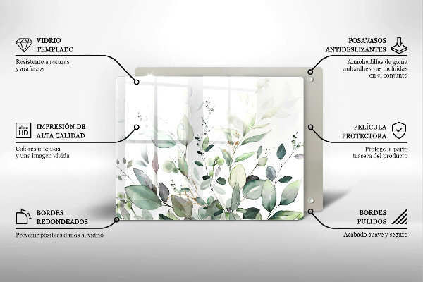 Tabla de cortar de vidrio Plantas de acuarela