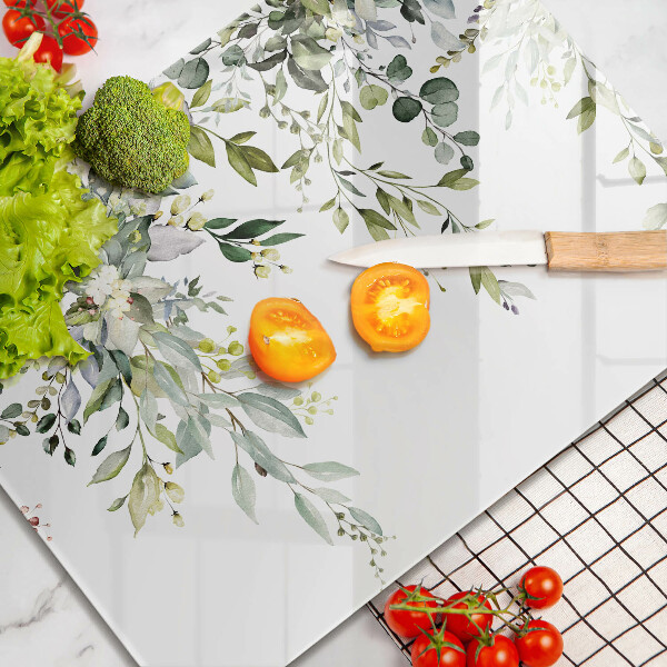 Tabla de cortar de vidrio Hojas y flores decorativas