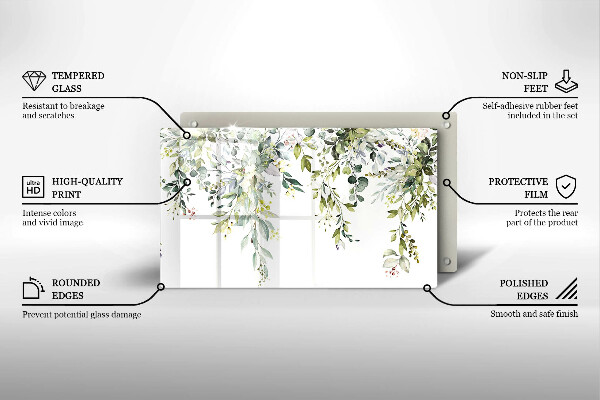 Tabla de cortar de vidrio Hojas y flores decorativas