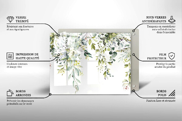Tabla de cortar de vidrio Hojas y flores decorativas