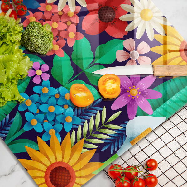 De vidrio templado Ilustración de prado de flores