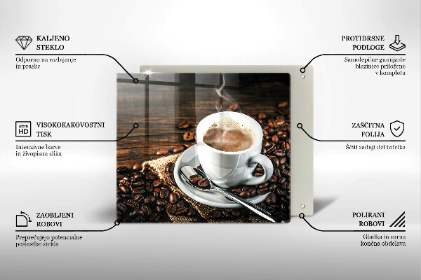 De vidrio templado Taza y granos de café