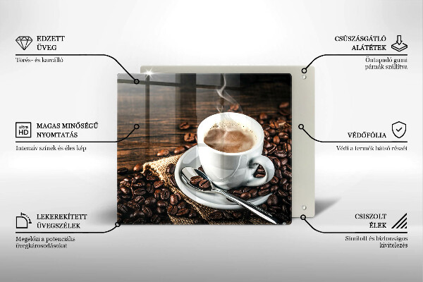 De vidrio templado Taza y granos de café