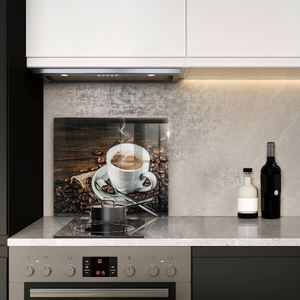 De vidrio templado Taza y granos de café