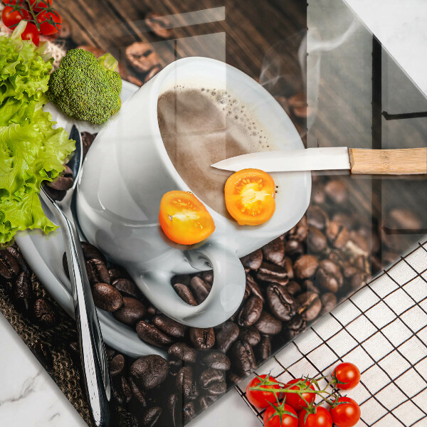 De vidrio templado Taza y granos de café