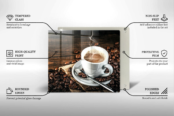 De vidrio templado Taza y granos de café