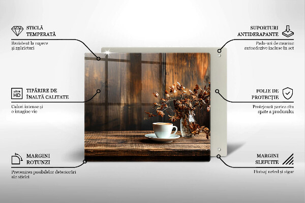 De vidrio templado Taza de café y madera