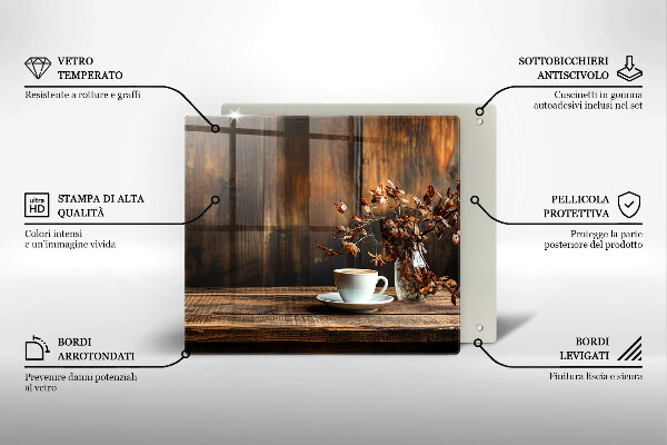 De vidrio templado Taza de café y madera