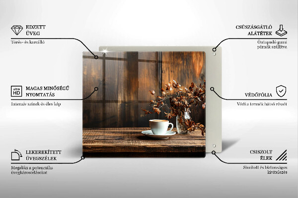 De vidrio templado Taza de café y madera