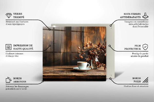 De vidrio templado Taza de café y madera