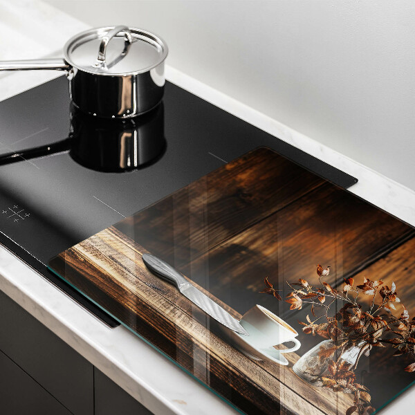 De vidrio templado Taza de café y madera