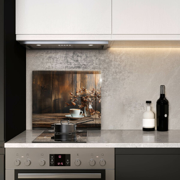 De vidrio templado Taza de café y madera