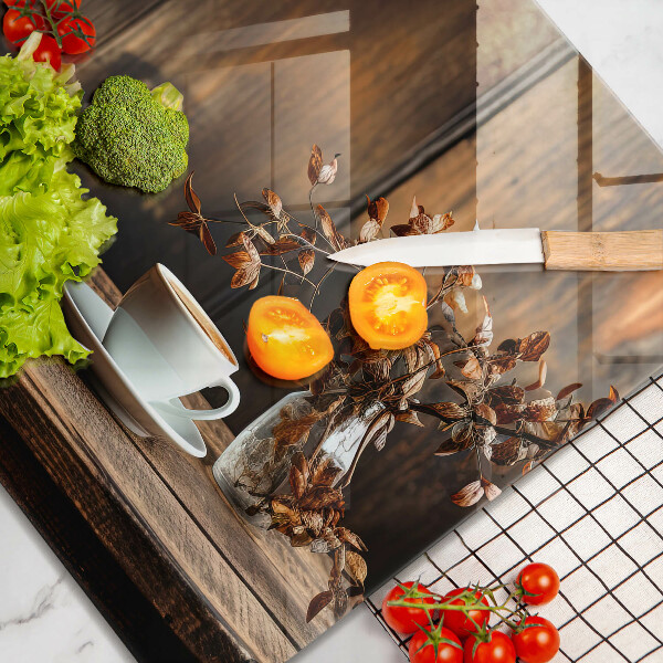 De vidrio templado Taza de café y madera