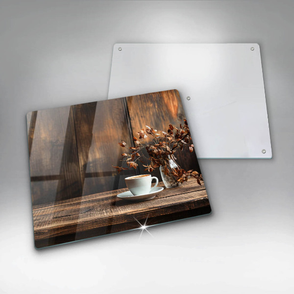 De vidrio templado Taza de café y madera