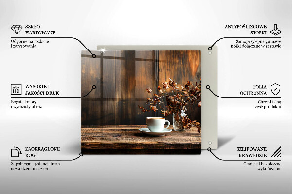 De vidrio templado Taza de café y madera