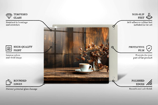 De vidrio templado Taza de café y madera