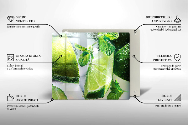 De vidrio templado Agua con lima y hielo