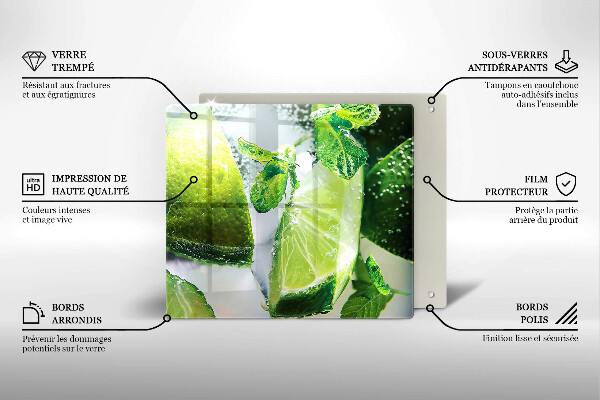 De vidrio templado Agua con lima y hielo