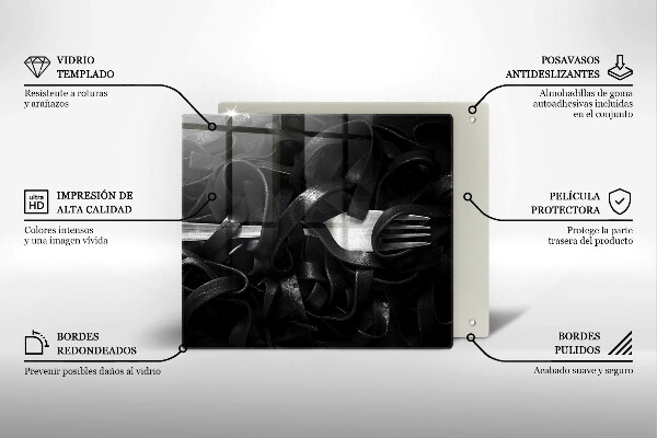 De vidrio templado Pasta negra de tallarines