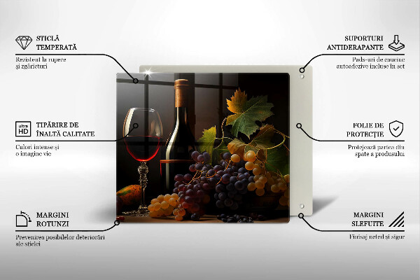 De vidrio templado Copa de vino y uvas