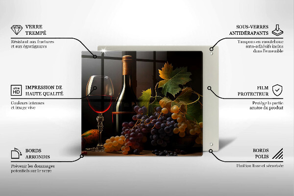 De vidrio templado Copa de vino y uvas