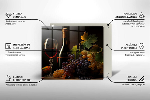 De vidrio templado Copa de vino y uvas