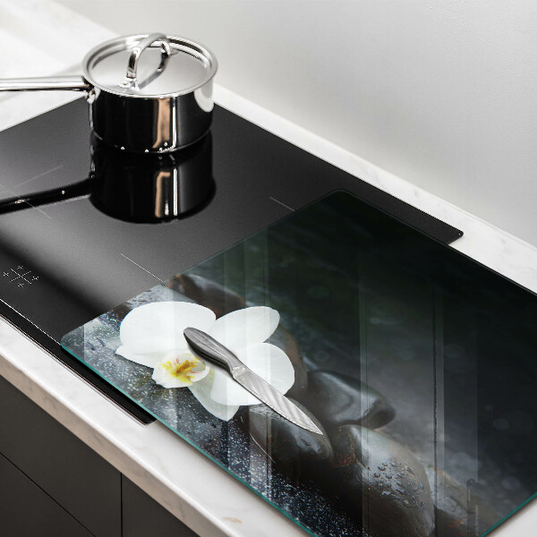 De vidrio templado Piedras zen de flor blanca