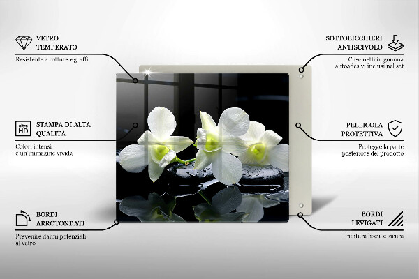 De vidrio templado Flores blancas en agua zen