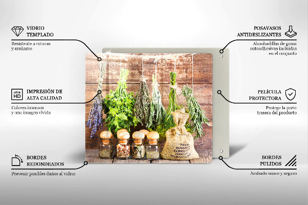 De vidrio templado Hierbas especias y madera