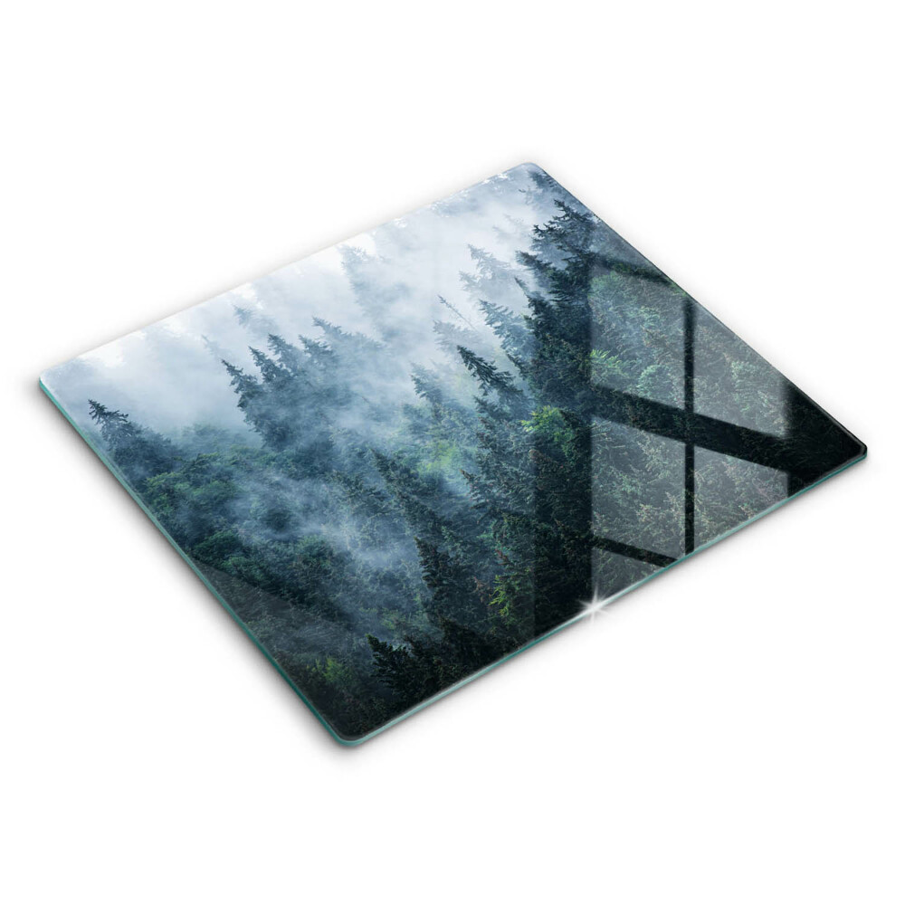 De vidrio templado Árboles forestales y niebla