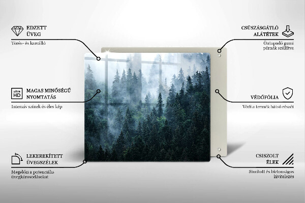 De vidrio templado Árboles forestales y niebla