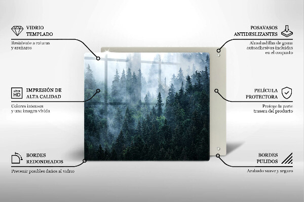 De vidrio templado Árboles forestales y niebla