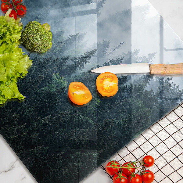 De vidrio templado Árboles forestales y niebla