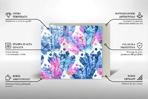 De vidrio templado Ilustración boho de plumas