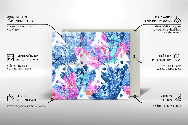 De vidrio templado Ilustración boho de plumas