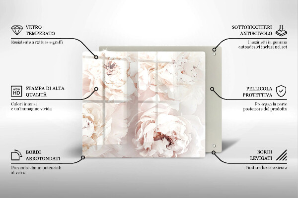 De vidrio templado Peonías pastel