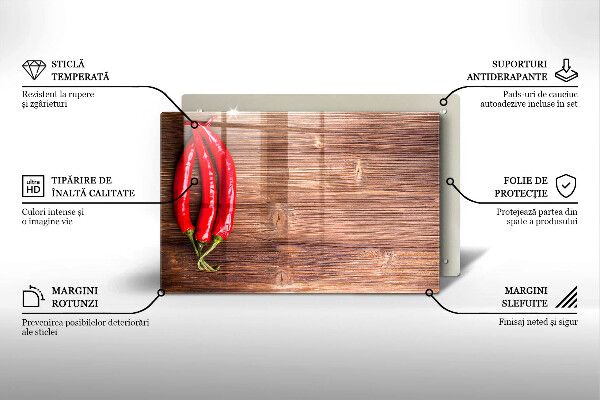 Tabla de cortar de vidrio Chiles sobre madera