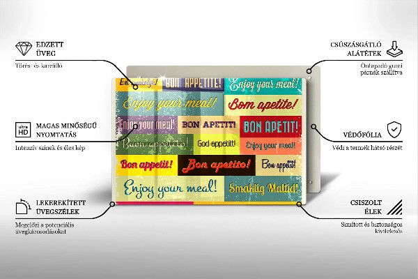Tabla de cortar de vidrio Subtítulos buen provecho idiomas