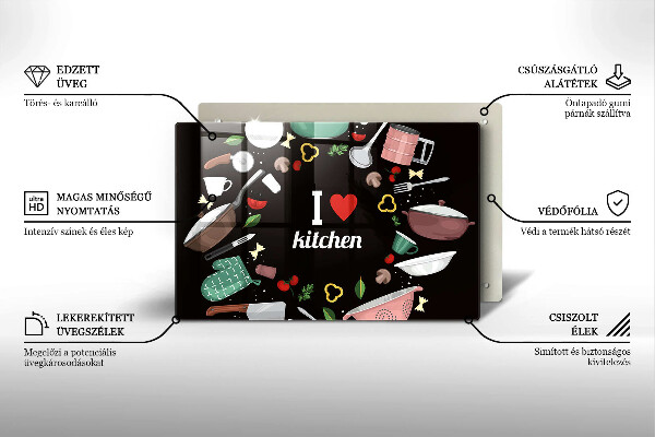 Tabla de cortar de vidrio Ilustración me encanta la cocina