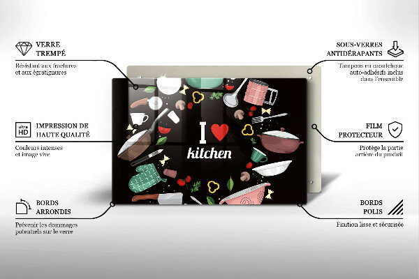 Tabla de cortar de vidrio Ilustración me encanta la cocina