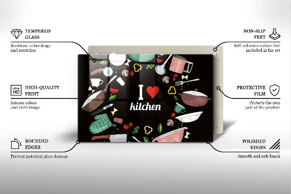 Tabla de cortar de vidrio Ilustración me encanta la cocina