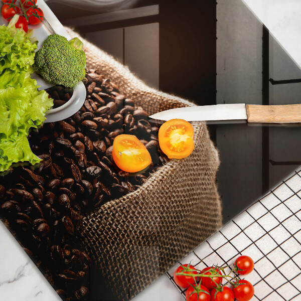 Tabla de cortar de vidrio Café y una taza