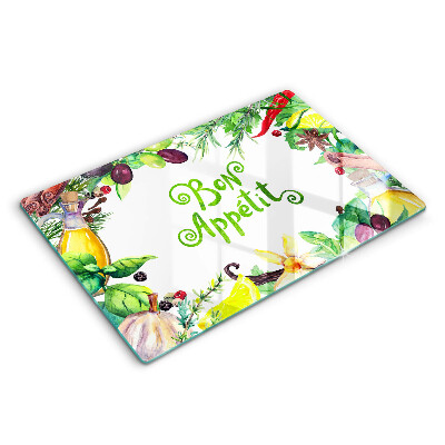 Tabla de cortar de vidrio Inscripción bon appetit