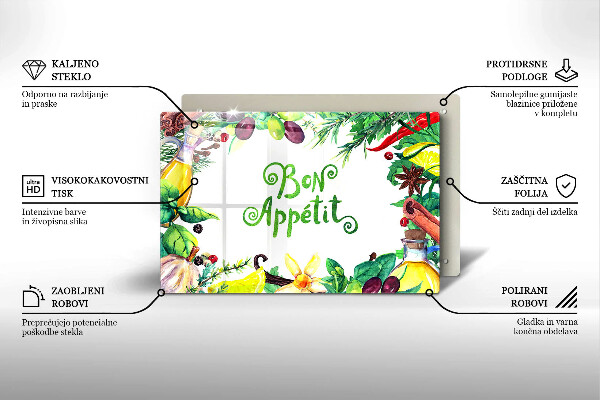 Tabla de cortar de vidrio Inscripción bon appetit