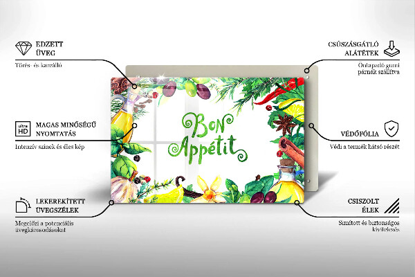 Tabla de cortar de vidrio Inscripción bon appetit