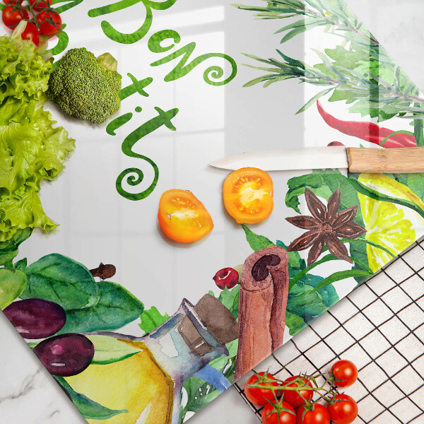 Tabla de cortar de vidrio Inscripción bon appetit